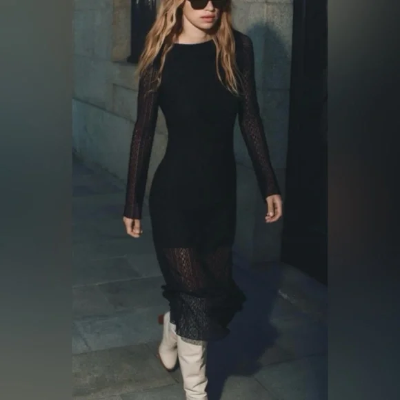 Zara Dresses Zara Black Lace Open Back Midi Dress Poshmark